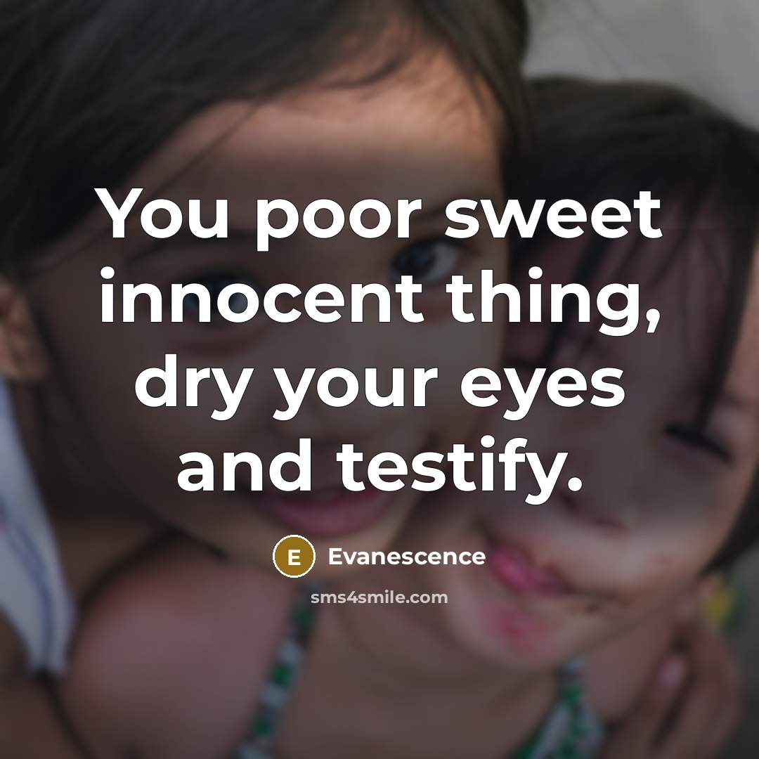 “You poor sweet innocent thing, dry your eyes and testify.” quote by Evanescence