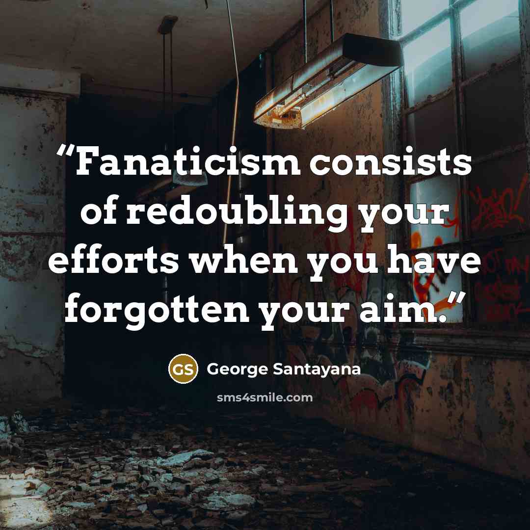 “Fanaticism consists of redoubling your efforts when you have forgotten your aim.” quote by George Santayana
