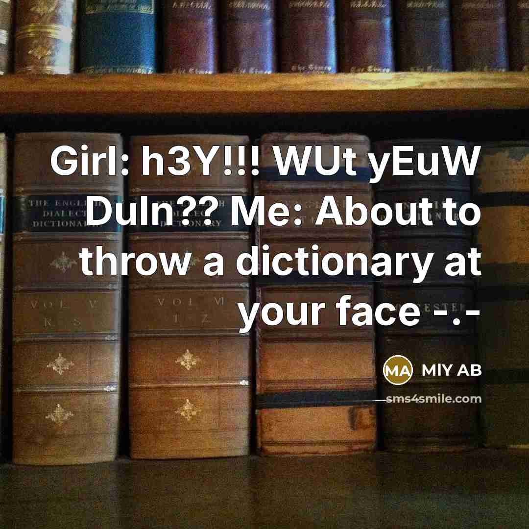 “Girl: h3Y!!! WUt yEuW DuIn?? Me: About to throw a…” quote by MLY AB