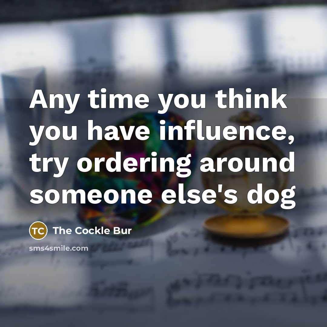 “Any time you think you have influence, try ordering around someone else's dog” quote by The Cockle Bur