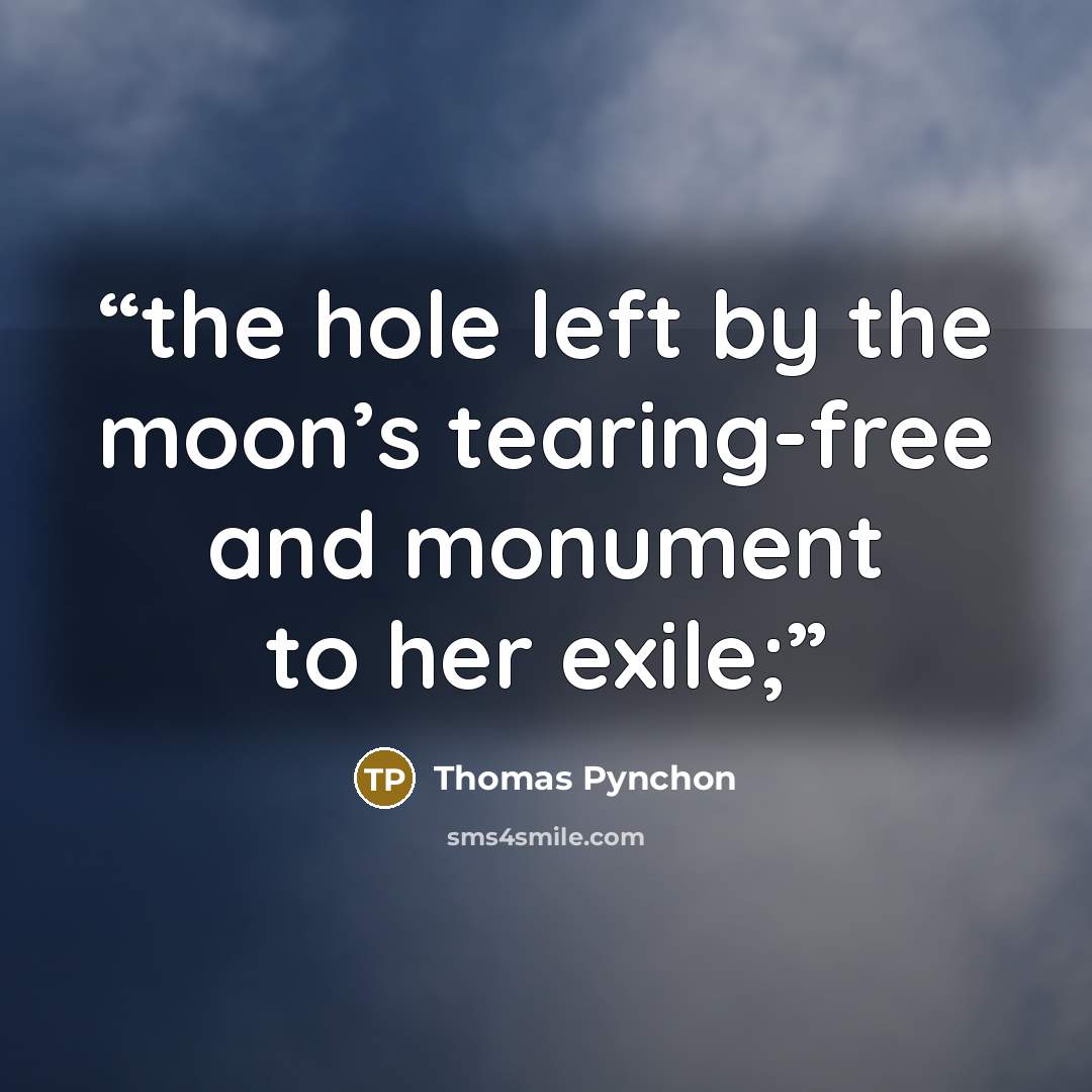 “the hole left by the moon’s tearing-free and monument to her exile;” quote by Thomas Pynchon