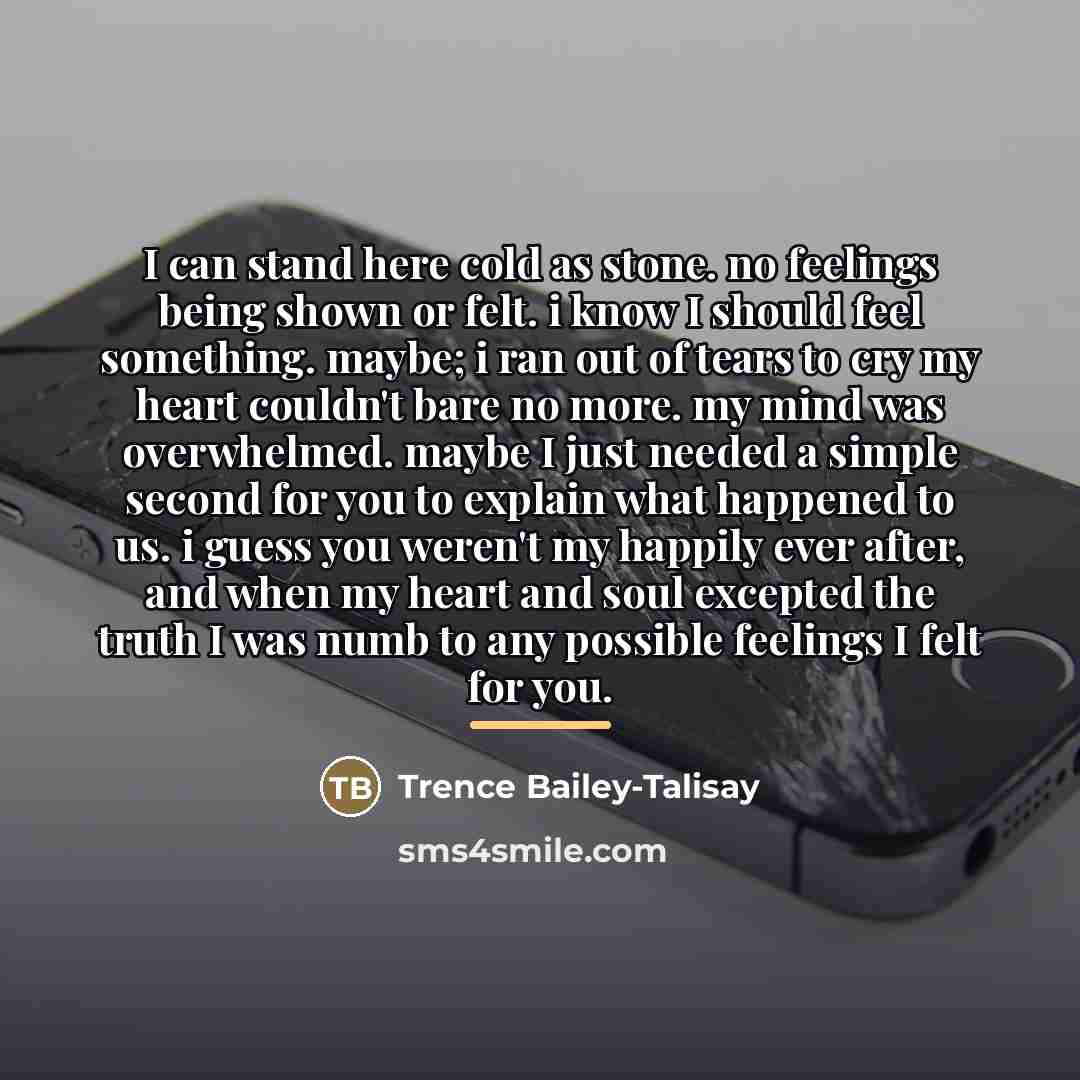 “I can stand here cold as stone. no feelings being…” quote by Trence Bailey-Talisay