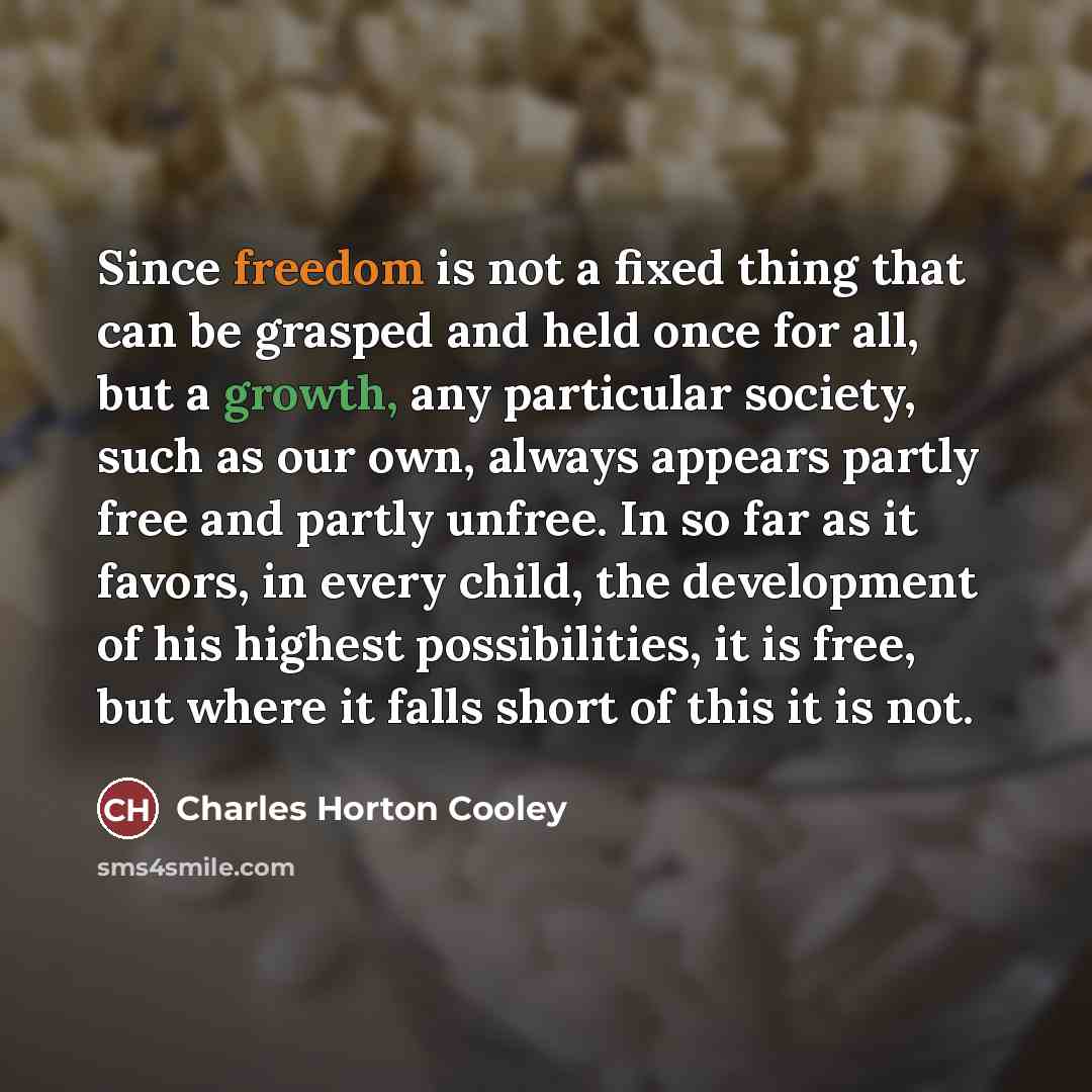 “Since freedom is not a fixed thing that can be…” quote by Charles Horton Cooley