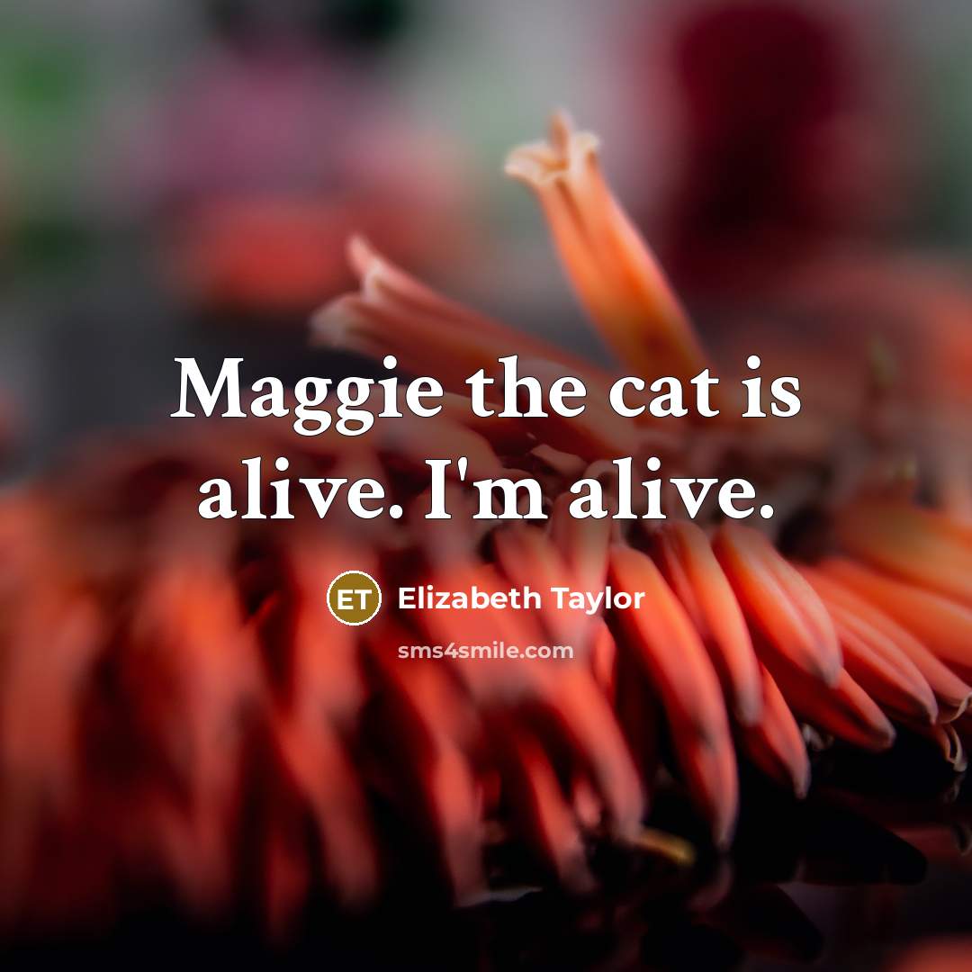 “Maggie the cat is alive. I'm alive.…” quote by Elizabeth Taylor