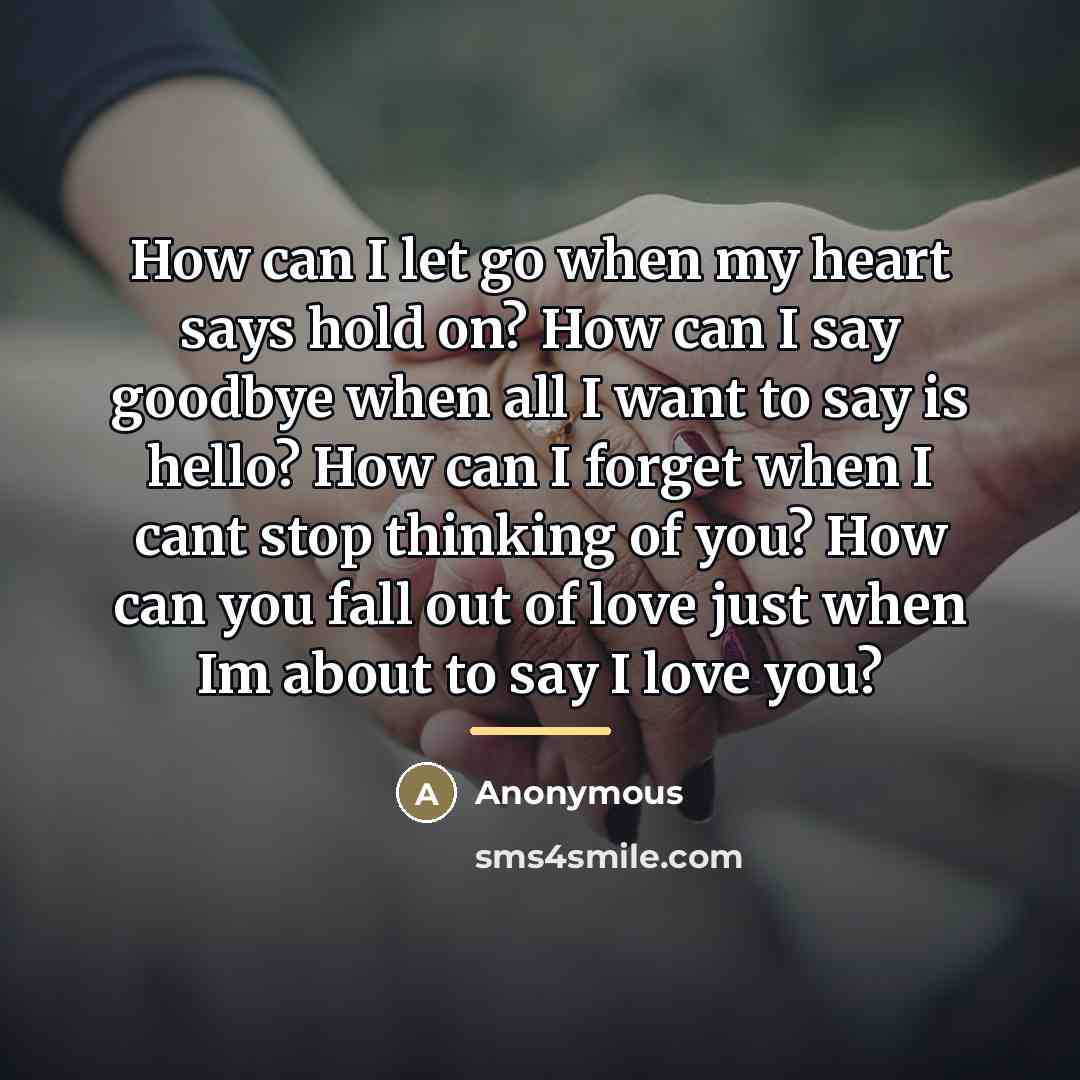 “How can I let go when my heart says hold…” quote by Anonymous