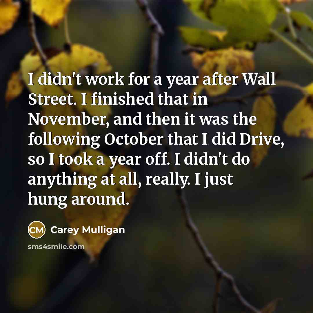 “I didn't work for a year after Wall Street. I…” quote by Carey Mulligan