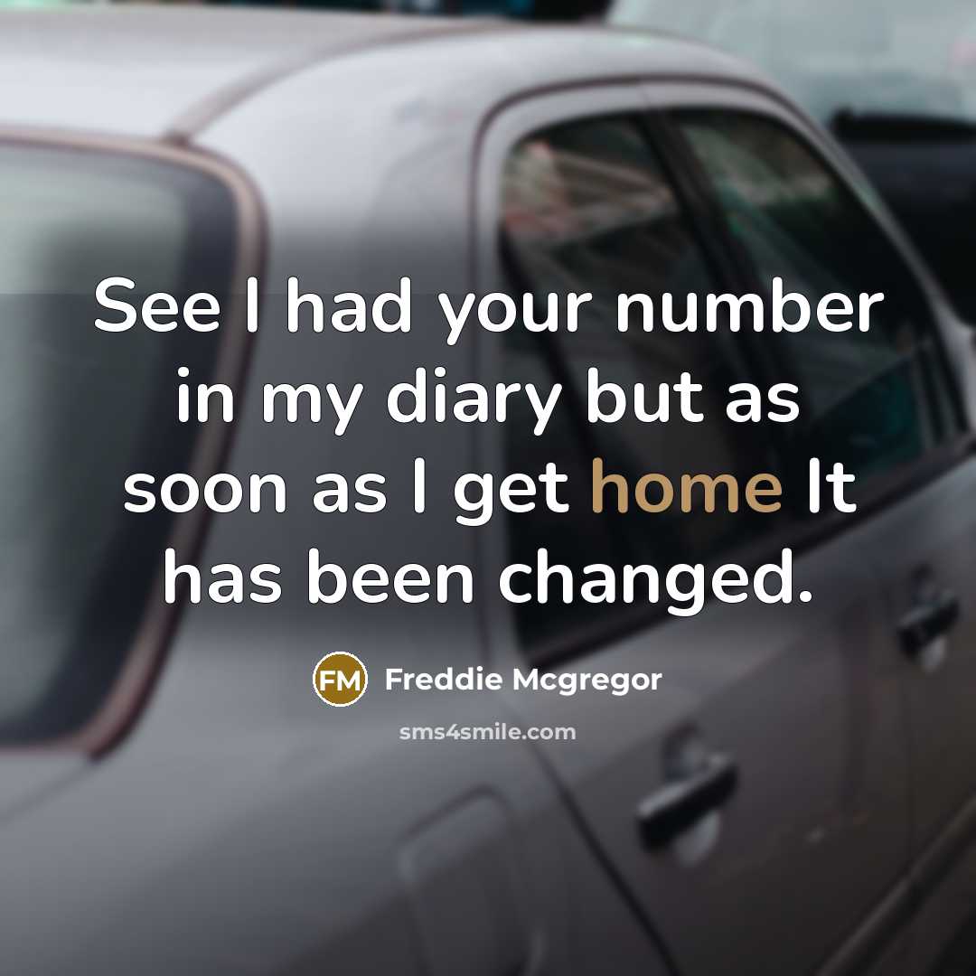 “See I had your number in my diary but as soon as I get home It has been changed.” quote by Freddie Mcgregor
