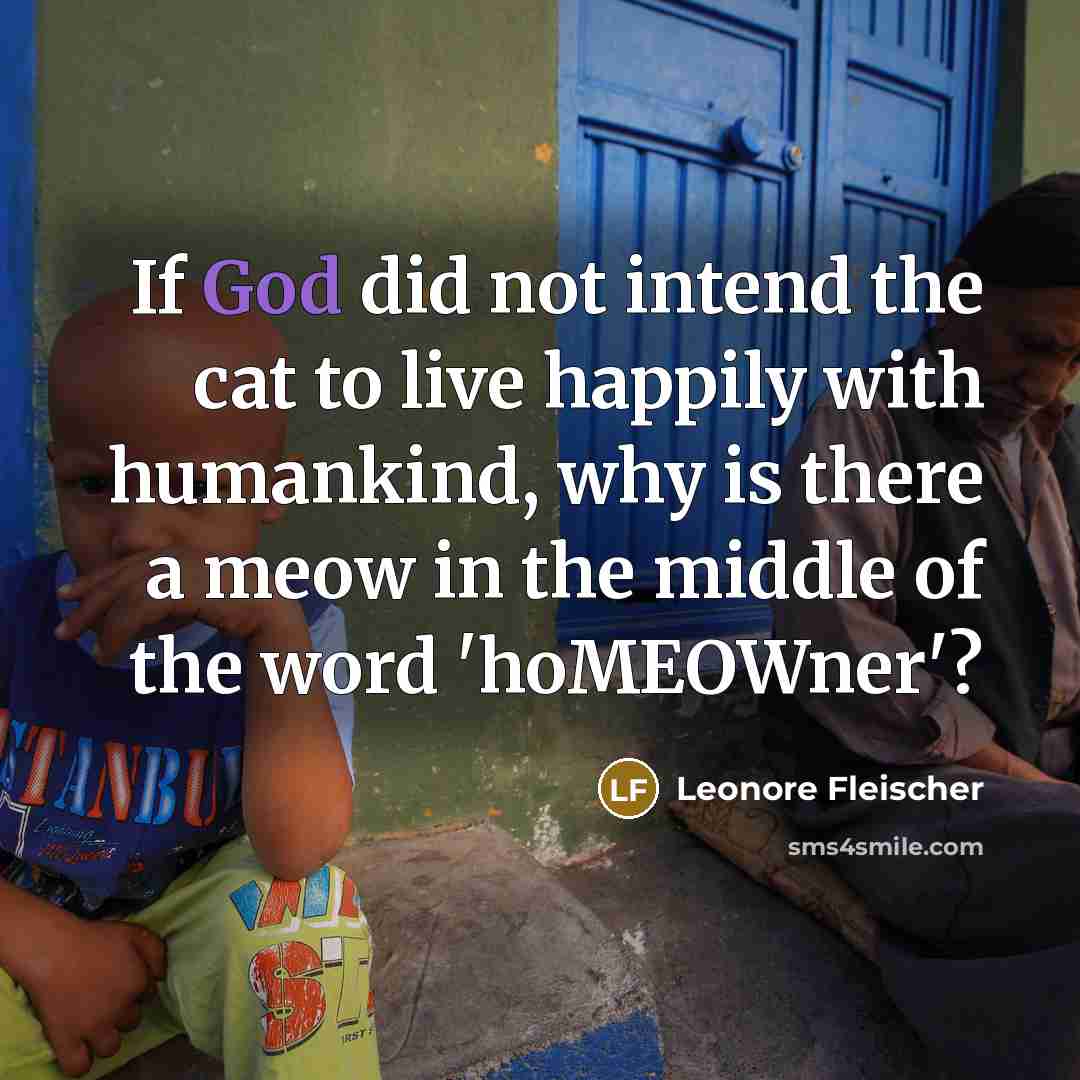 “If God did not intend the cat to live happily…” quote by Leonore Fleischer