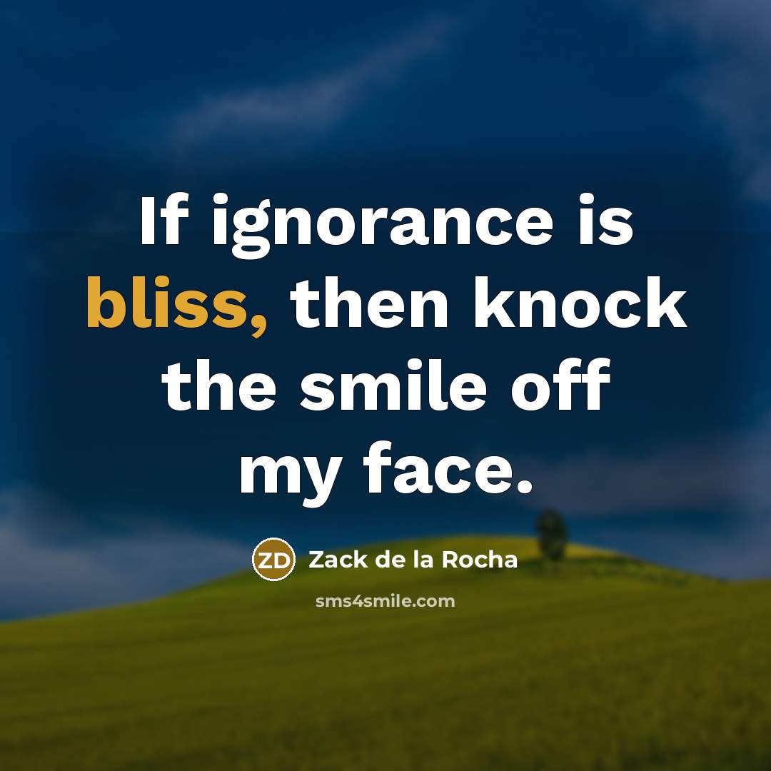 “If ignorance is bliss, then knock the smile off my…” quote by Zack de la Rocha