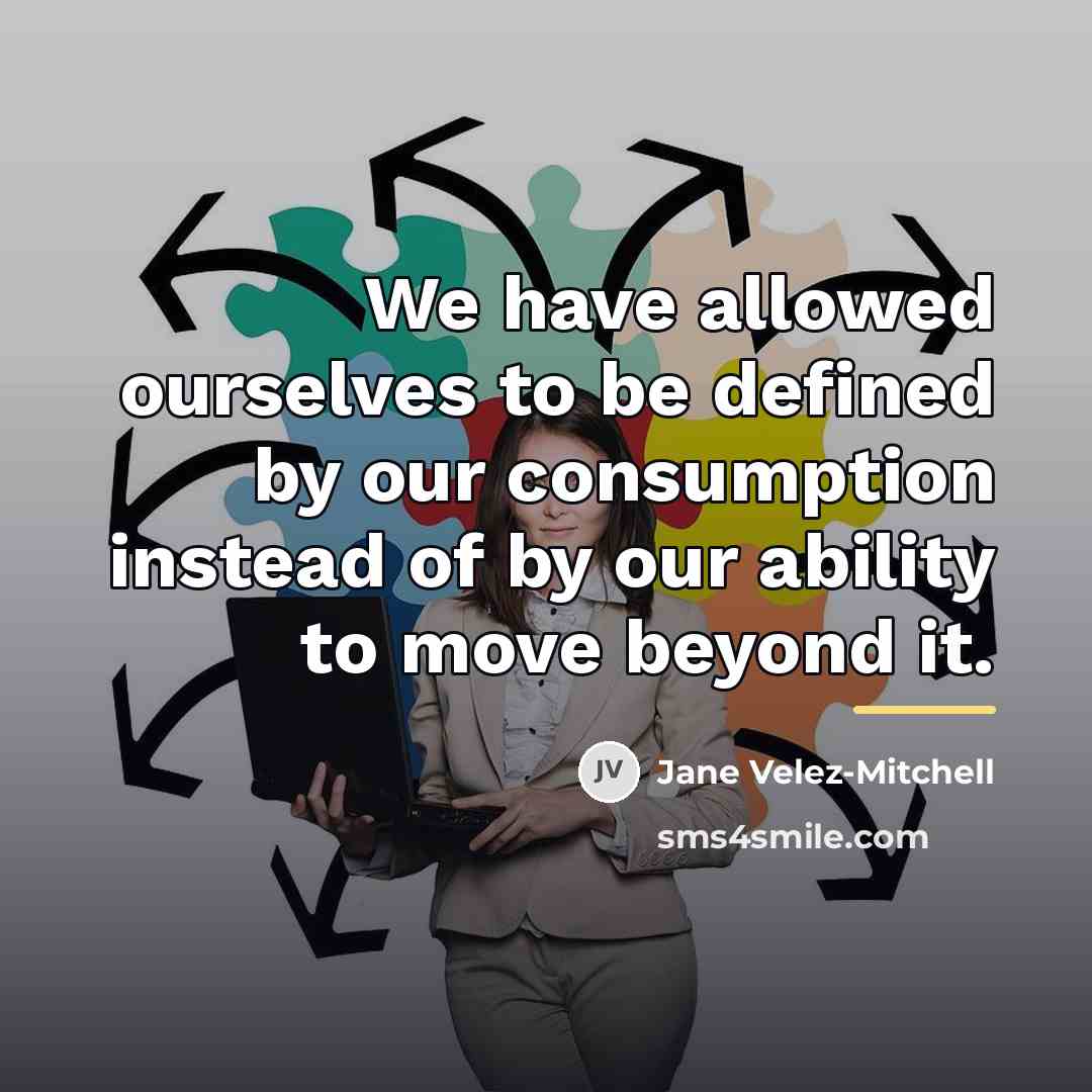“We have allowed ourselves to be defined by our consumption…” quote by Jane Velez-Mitchell
