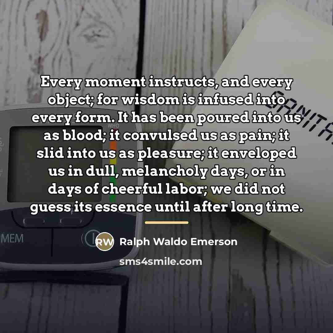 “Every moment instructs, and every object; for wisdom is infused…” quote by Ralph Waldo Emerson