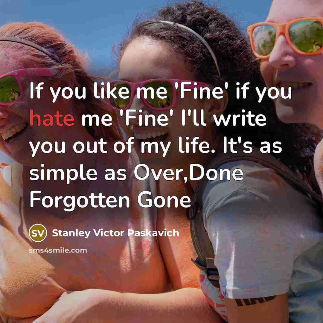 “If you like me 'Fine' if you hate me 'Fine'…” quote by Stanley Victor Paskavich