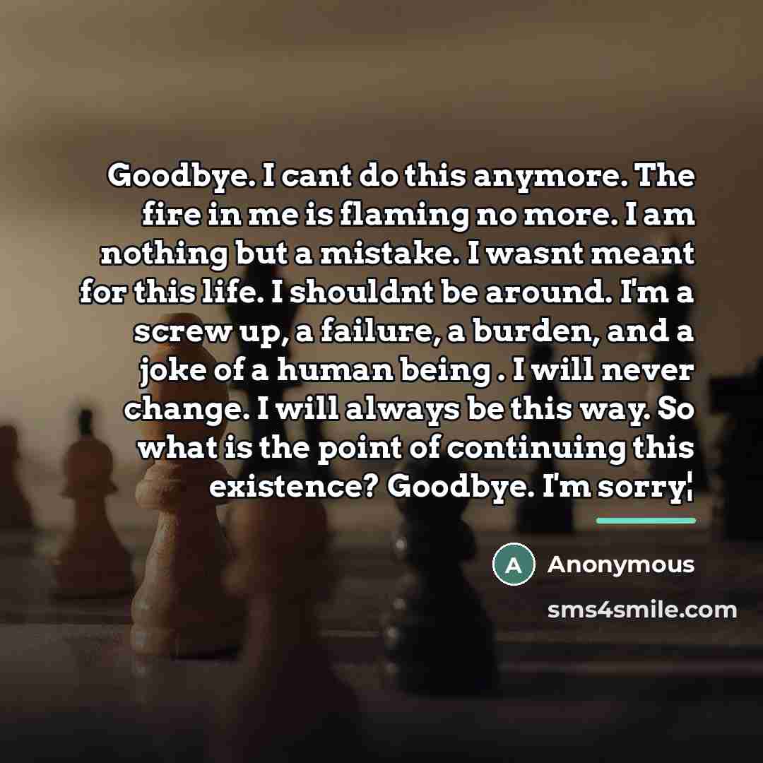 “Goodbye. I cant do this anymore. The fire in me…” quote by Anonymous