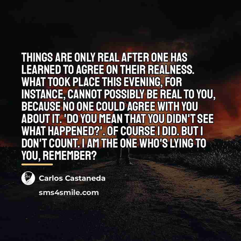 “Things are only real after one has learned to agree…” quote by Carlos Castaneda