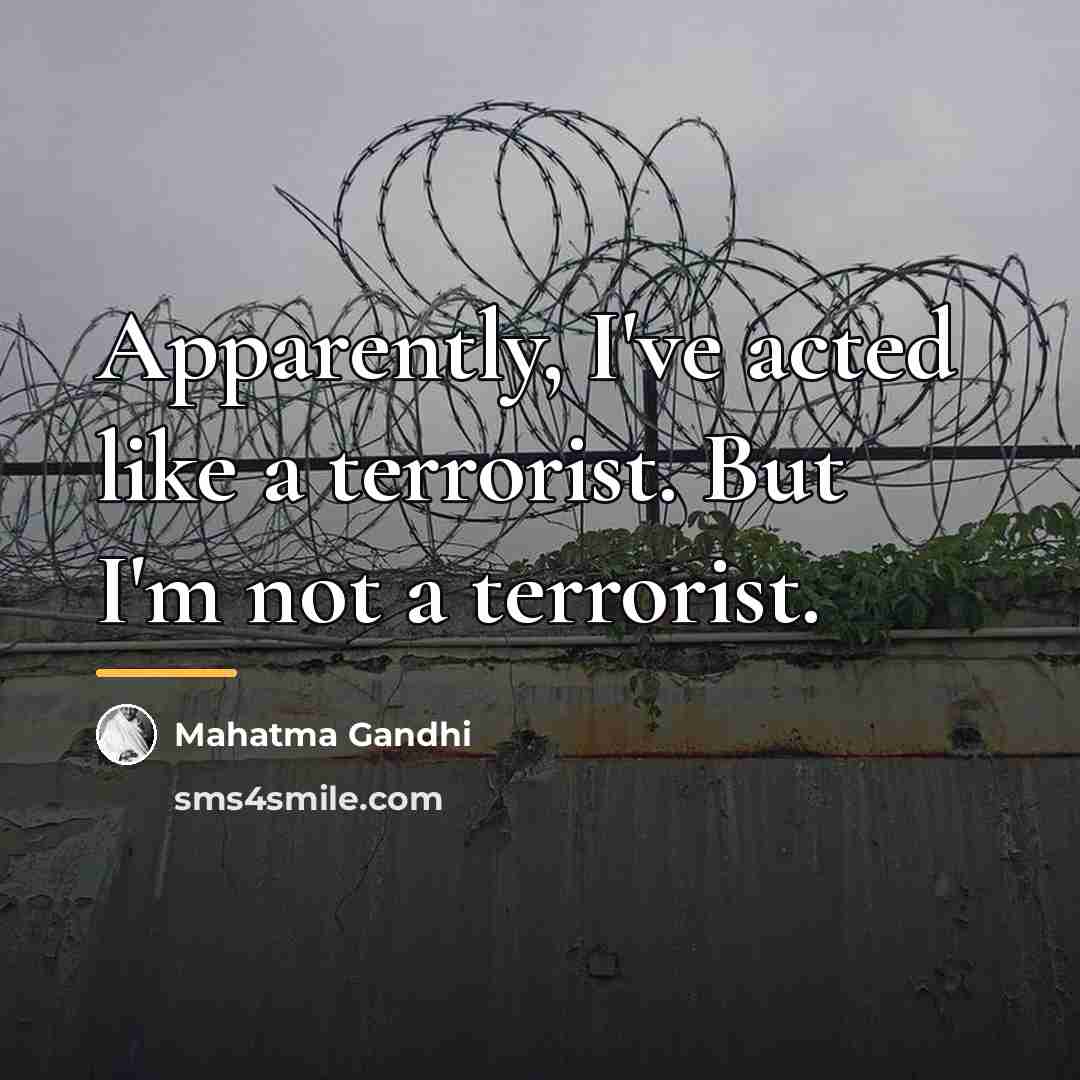 “Apparently, I've acted like a terrorist. But I'm not a…” quote by Mahatma Gandhi