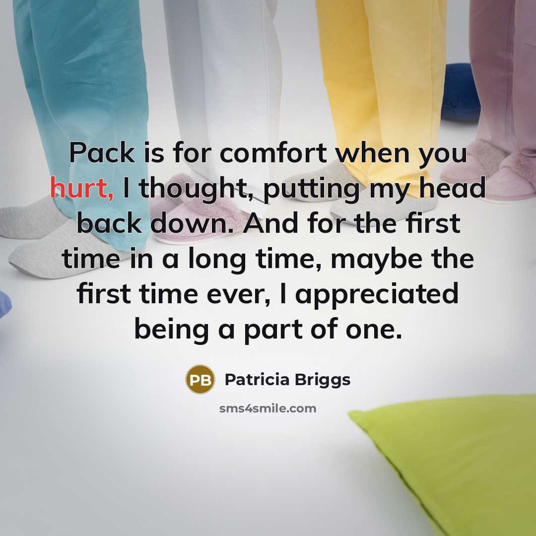“Pack is for comfort when you hurt, I thought, putting…” quote by Patricia Briggs