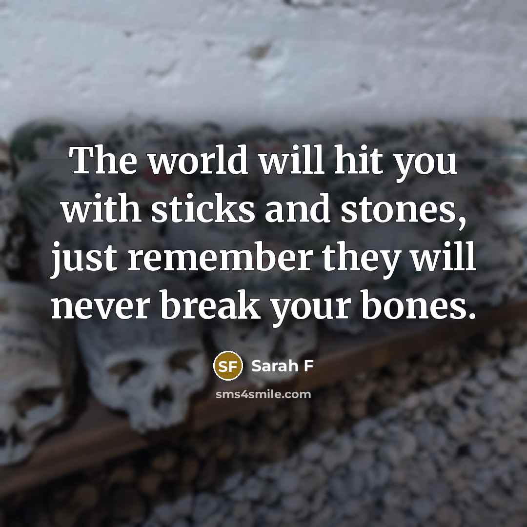 “The world will hit you with sticks and stones, just remember they will never break your bones.” quote by Sarah F