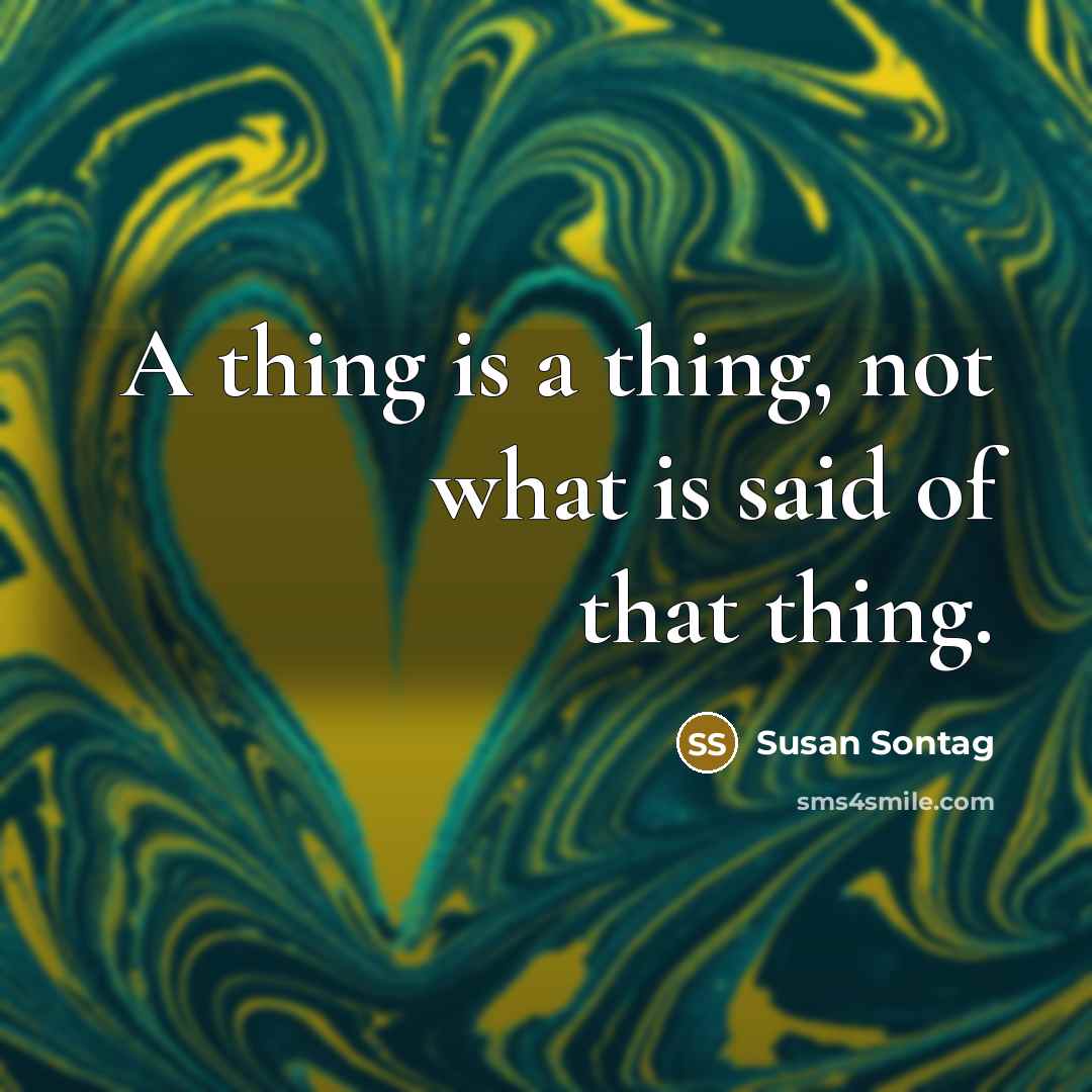 “A thing is a thing, not what is said of…” quote by Susan Sontag