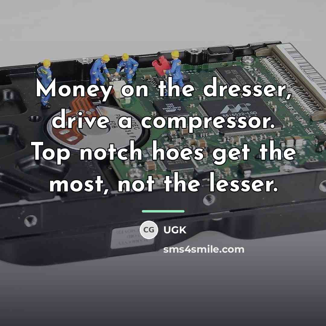 “Money on the dresser, drive a compressor. Top notch hoes…” quote by UGK