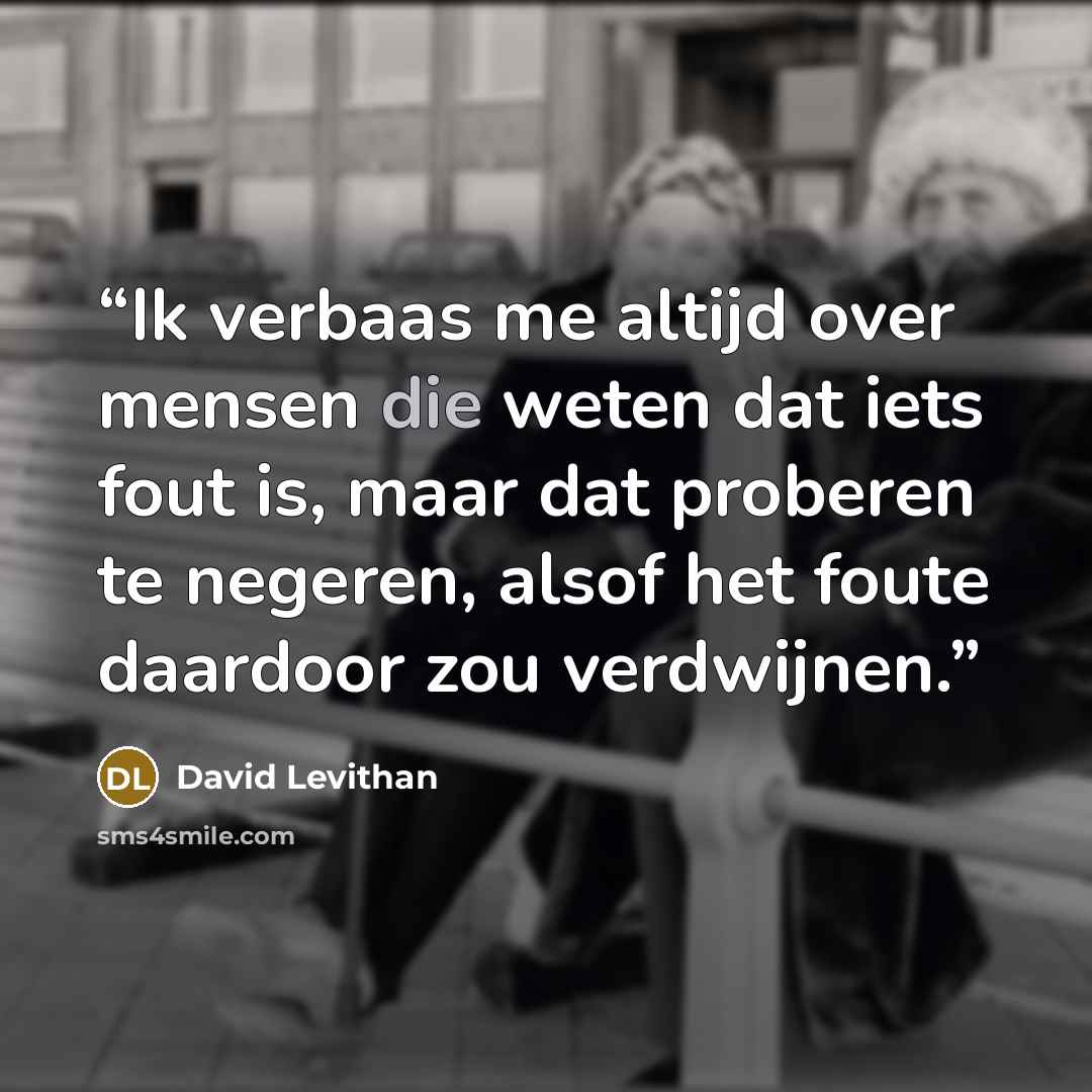 “Ik verbaas me altijd over mensen die weten dat iets fout is, maar dat proberen te negeren, alsof het foute daardoor zou verdwijnen.” quote by David Levithan