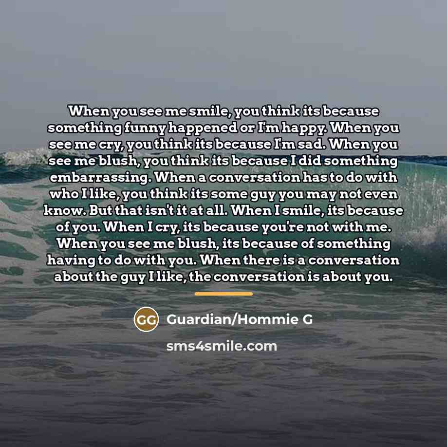 “When you see me smile, you think its because something…” quote by Guardian/Hommie G