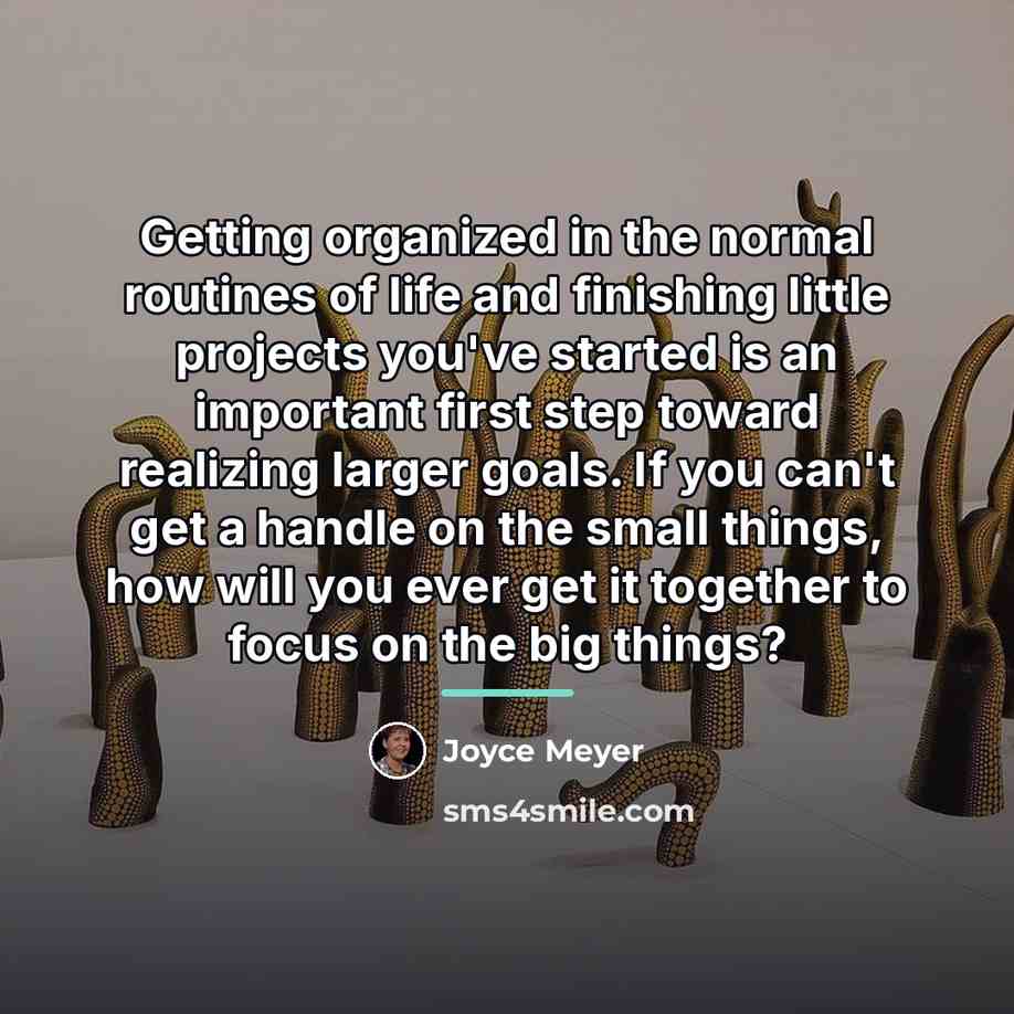 “Getting organized in the normal routines of life and finishing…” quote by Joyce Meyer