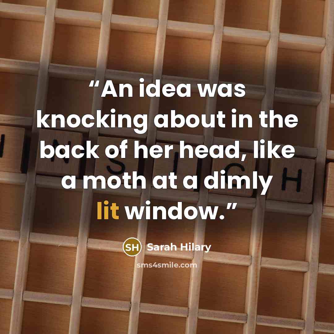 “An idea was knocking about in the back of her head, like a moth at a dimly lit window.” quote by Sarah Hilary