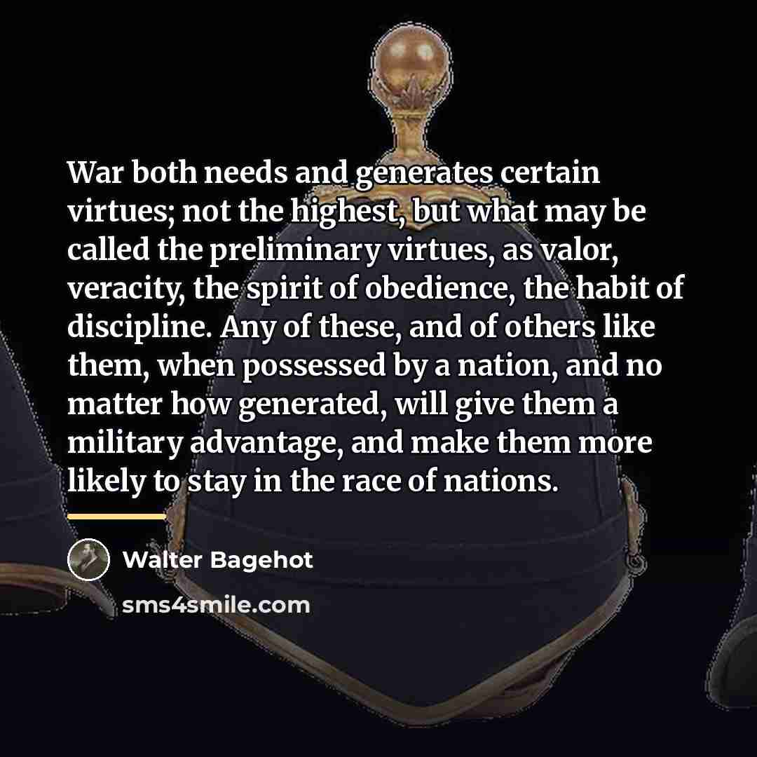 “War both needs and generates certain virtues; not the highest,…” quote by Walter Bagehot