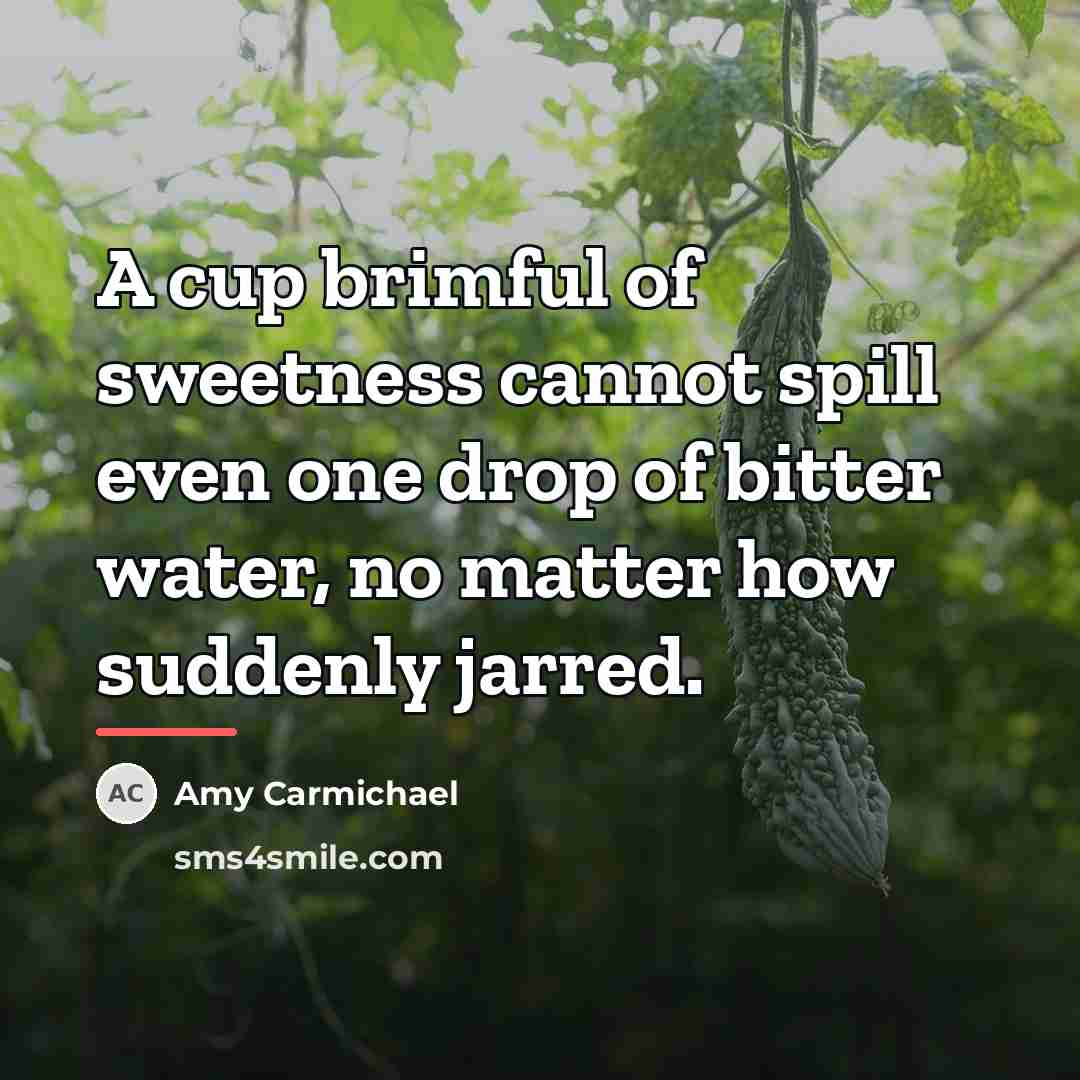 “A cup brimful of sweetness cannot spill even one drop…” quote by Amy Carmichael