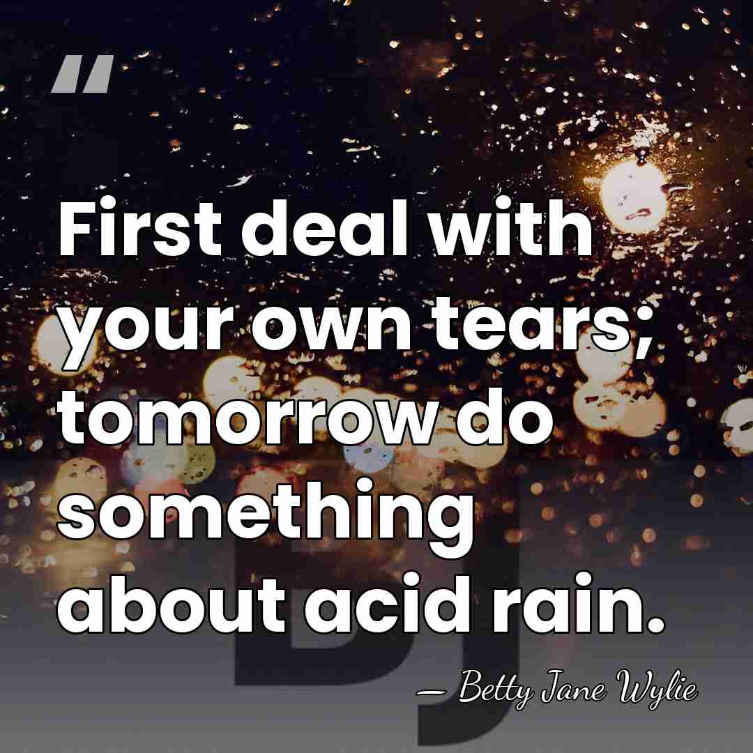 First deal with your own tears; tomorrow do something about acid rain. - Betty Jane Wylie