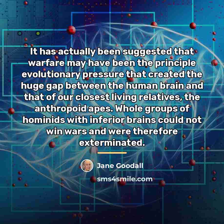 “It has actually been suggested that warfare may have been…” quote by Jane Goodall