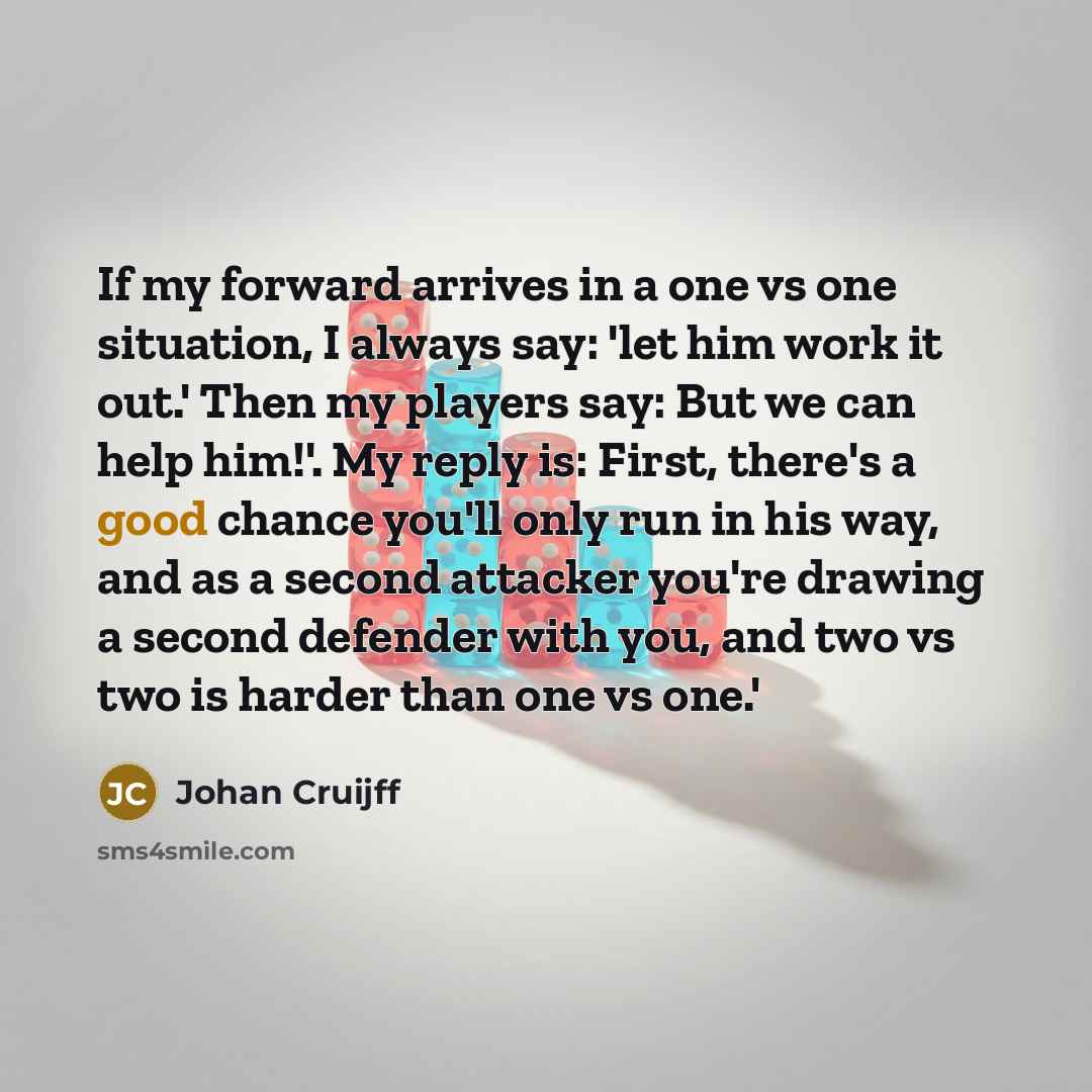 “If my forward arrives in a one vs one situation,…” quote by Johan Cruijff