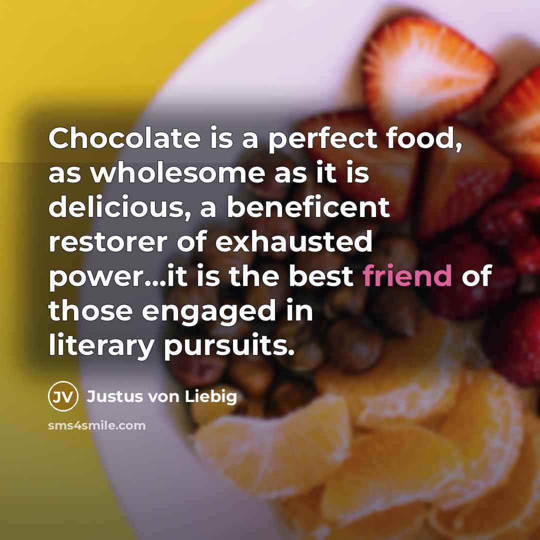 “Chocolate is a perfect food, as wholesome as it is…” quote by Justus von Liebig