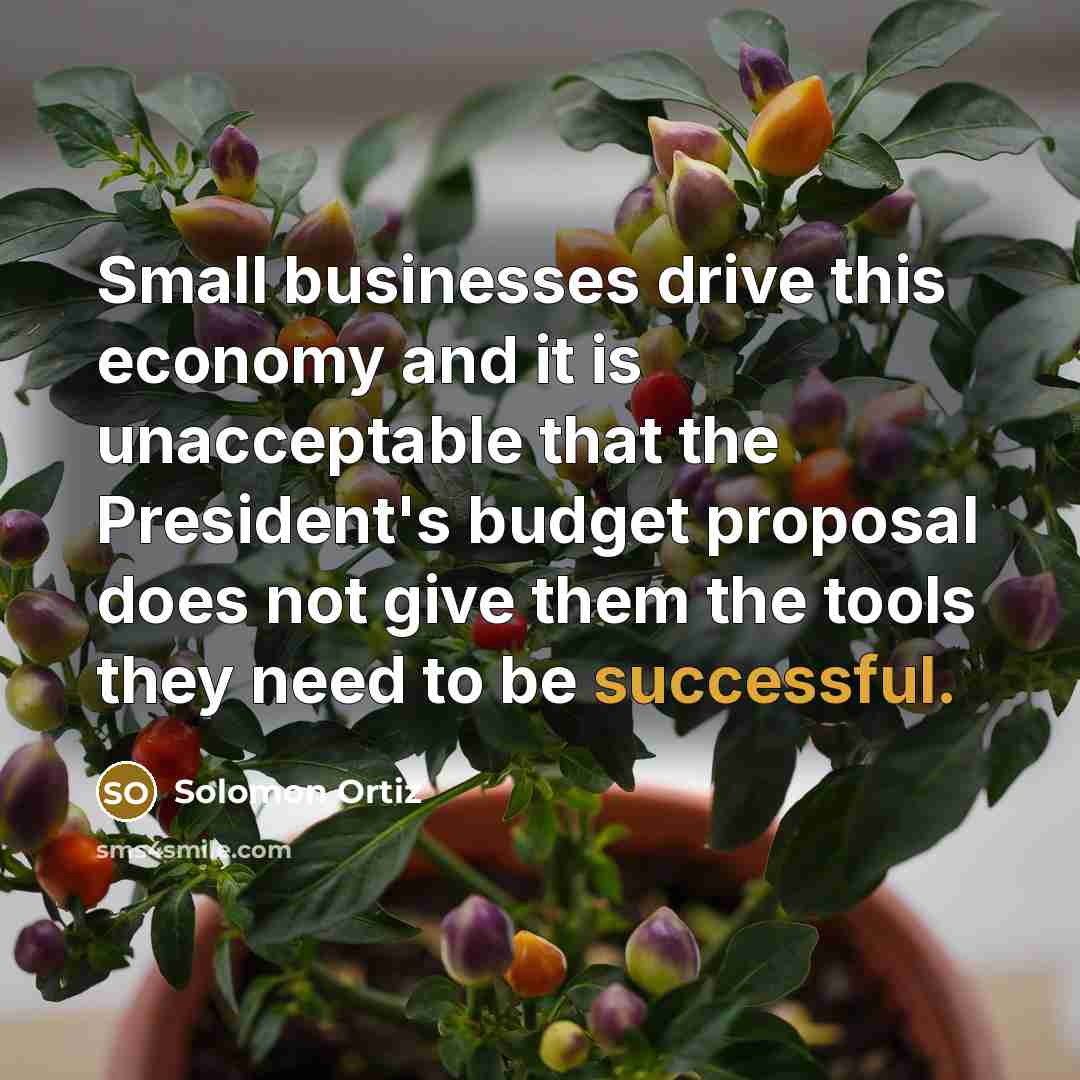 “Small businesses drive this economy and it is unacceptable that…” quote by Solomon Ortiz