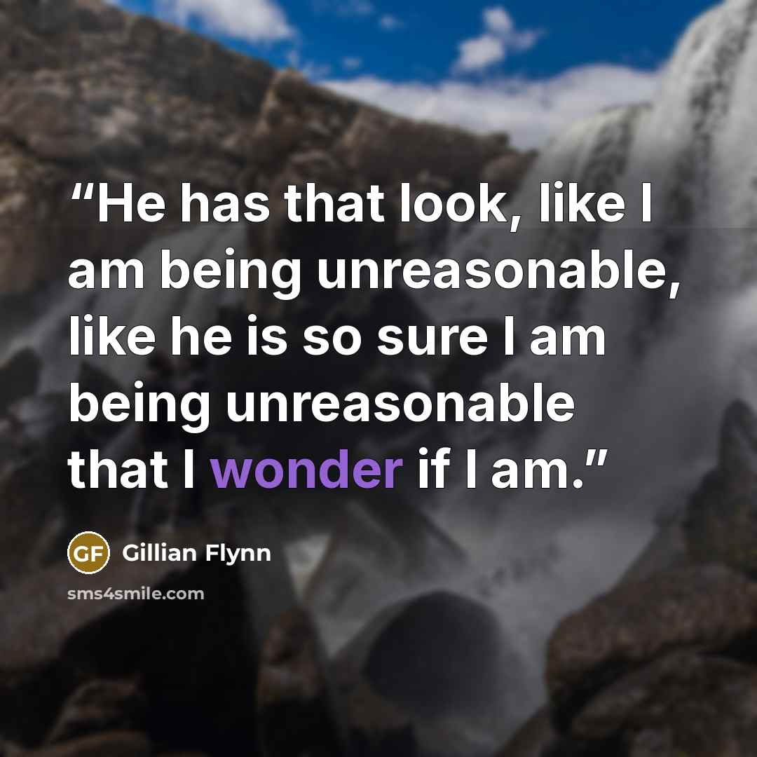 “He has that look, like I am being unreasonable, like he is so sure I am being unreasonable that I wonder if I am.” quote by Gillian Flynn
