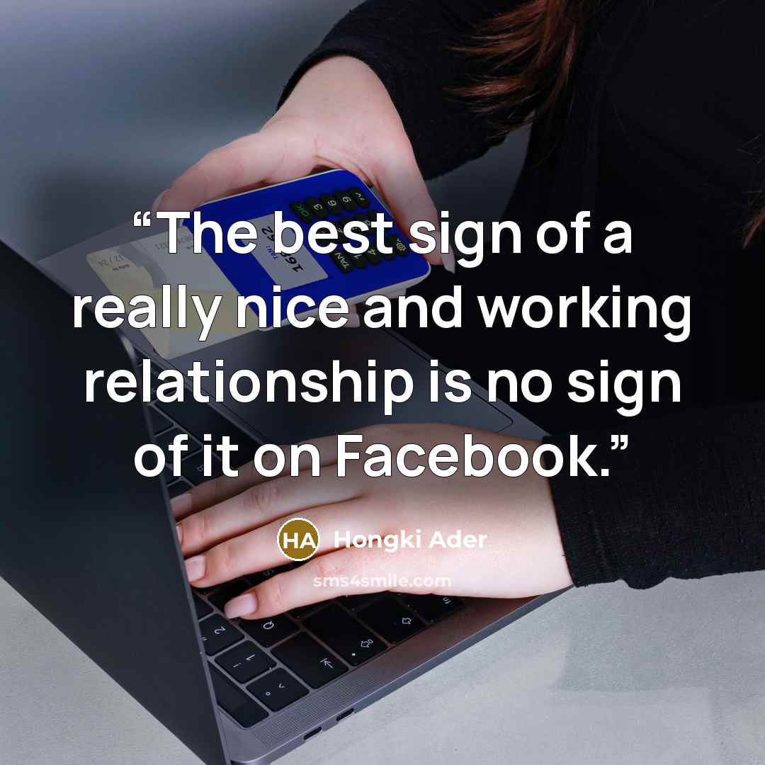 “The best sign of a really nice and working relationship is no sign of it on Facebook.” quote by Hongki Ader