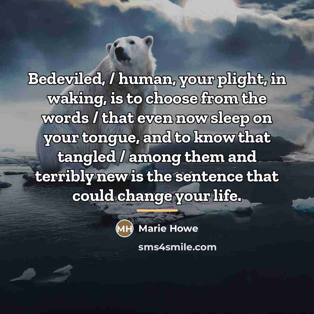 “Bedeviled, / human, your plight, in waking, is to choose…” quote by Marie Howe