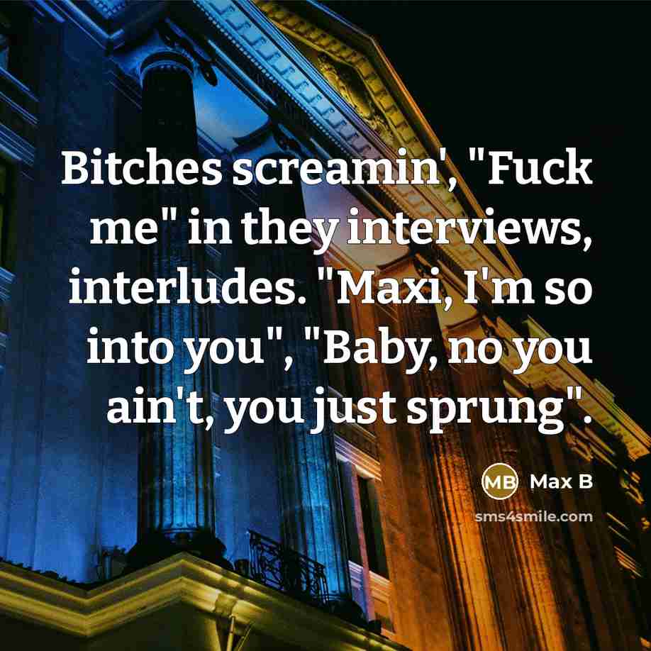 “Bitches screamin', "Fuck me" in they interviews, interludes. "Maxi, I'm…” quote by Max B