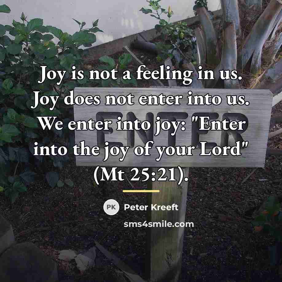 “Joy is not a feeling in us. Joy does not…” quote by Peter Kreeft