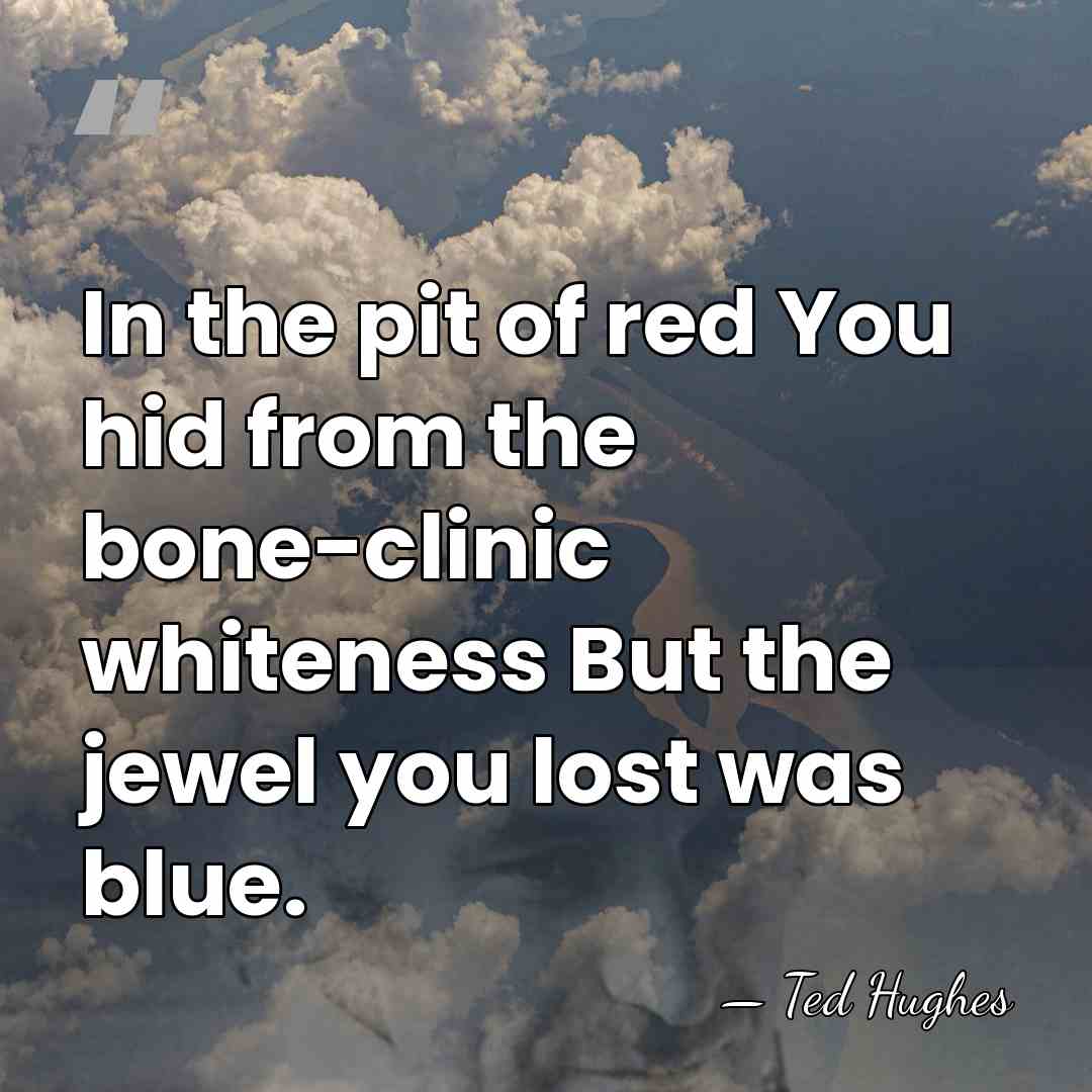 In the pit of red You hid from the bone-clinic whiteness But&hellip; - Ted Hughes