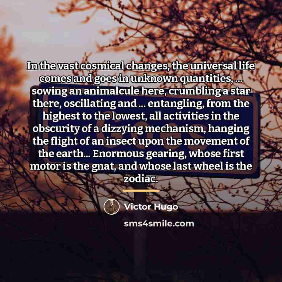 “In the vast cosmical changes, the universal life comes and…” quote by Victor Hugo
