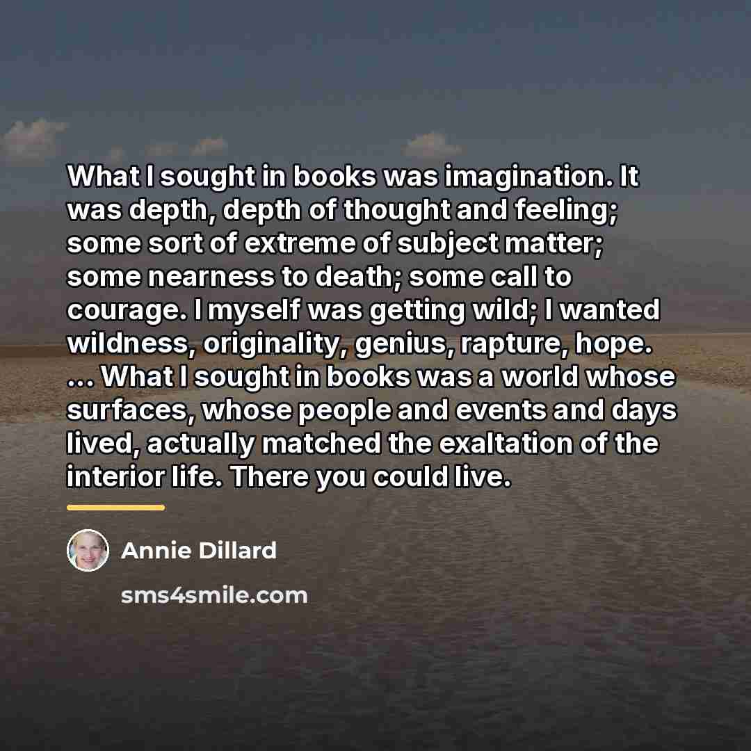“What I sought in books was imagination. It was depth,…” quote by Annie Dillard