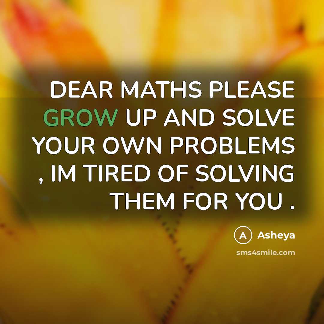 “DEAR MATHS PLEASE GROW UP AND SOLVE YOUR OWN PROBLEMS…” quote by Asheya