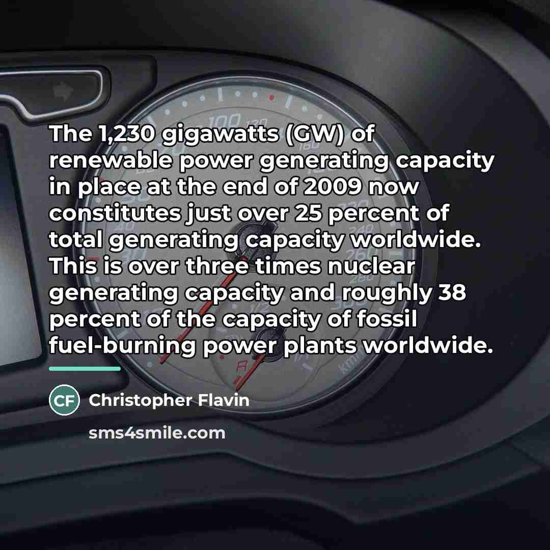 “The 1,230 gigawatts (GW) of renewable power generating capacity in…” quote by Christopher Flavin