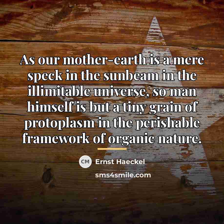 “As our mother-earth is a mere speck in the sunbeam…” quote by Ernst Haeckel