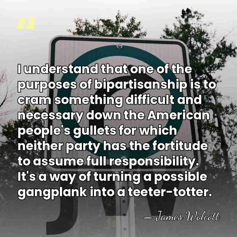 I understand that one of the purposes of bipartisanship is to cram&hellip; - James Wolcott