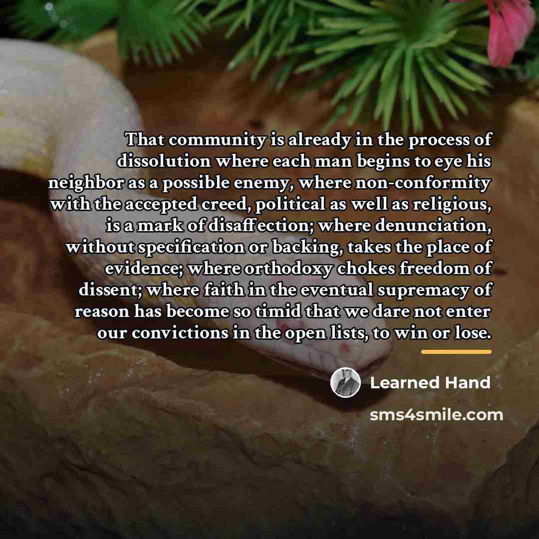 “That community is already in the process of dissolution where…” quote by Learned Hand