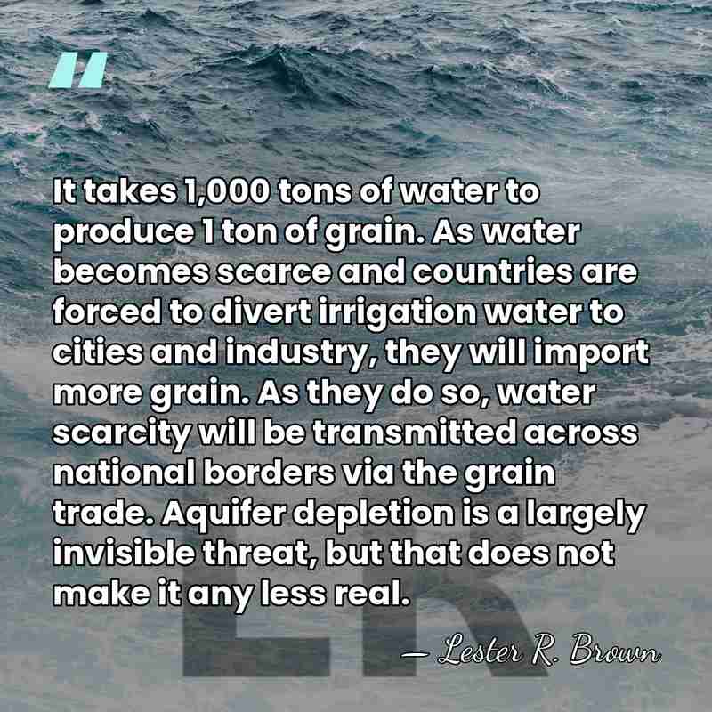 It takes 1,000 tons of water to produce 1 ton of grain.&hellip; - Lester R. Brown