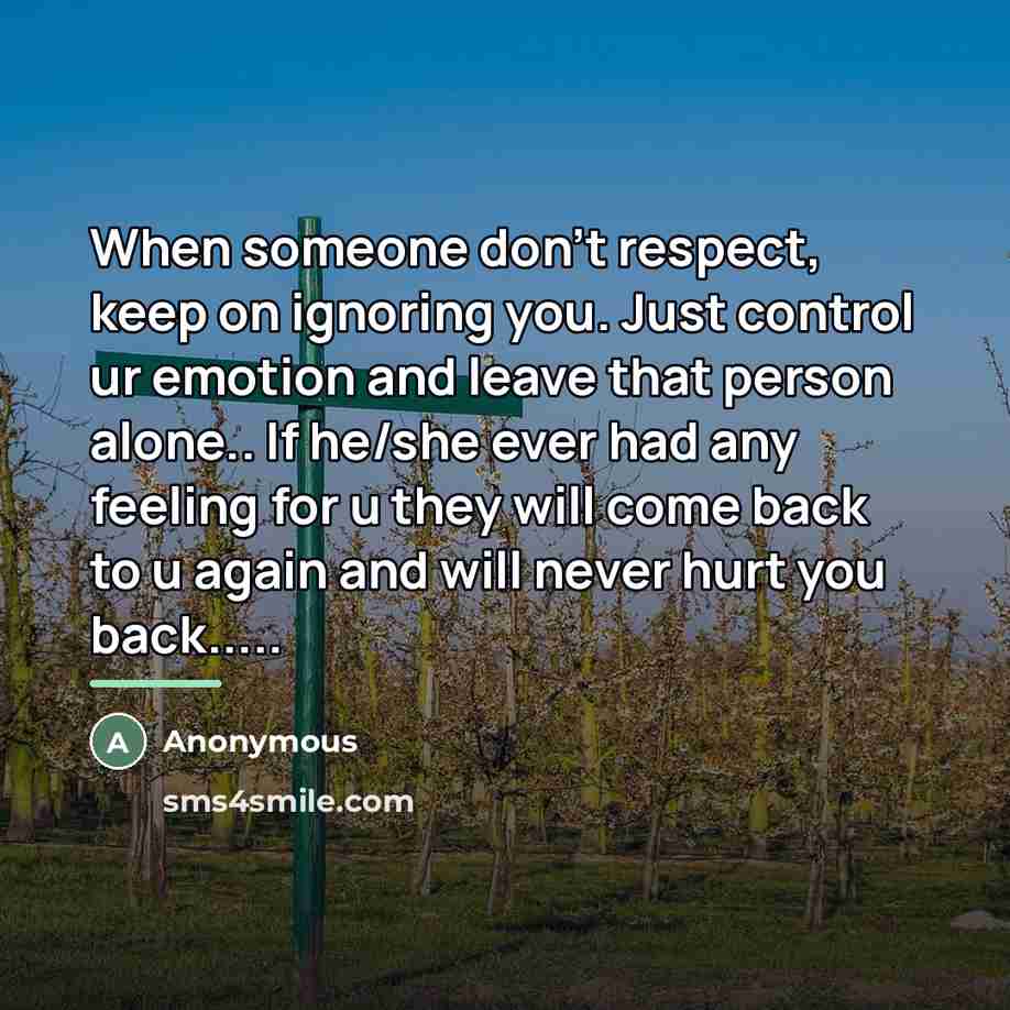“When someone don't respect, keep on ignoring you. Just control…” quote by Anonymous