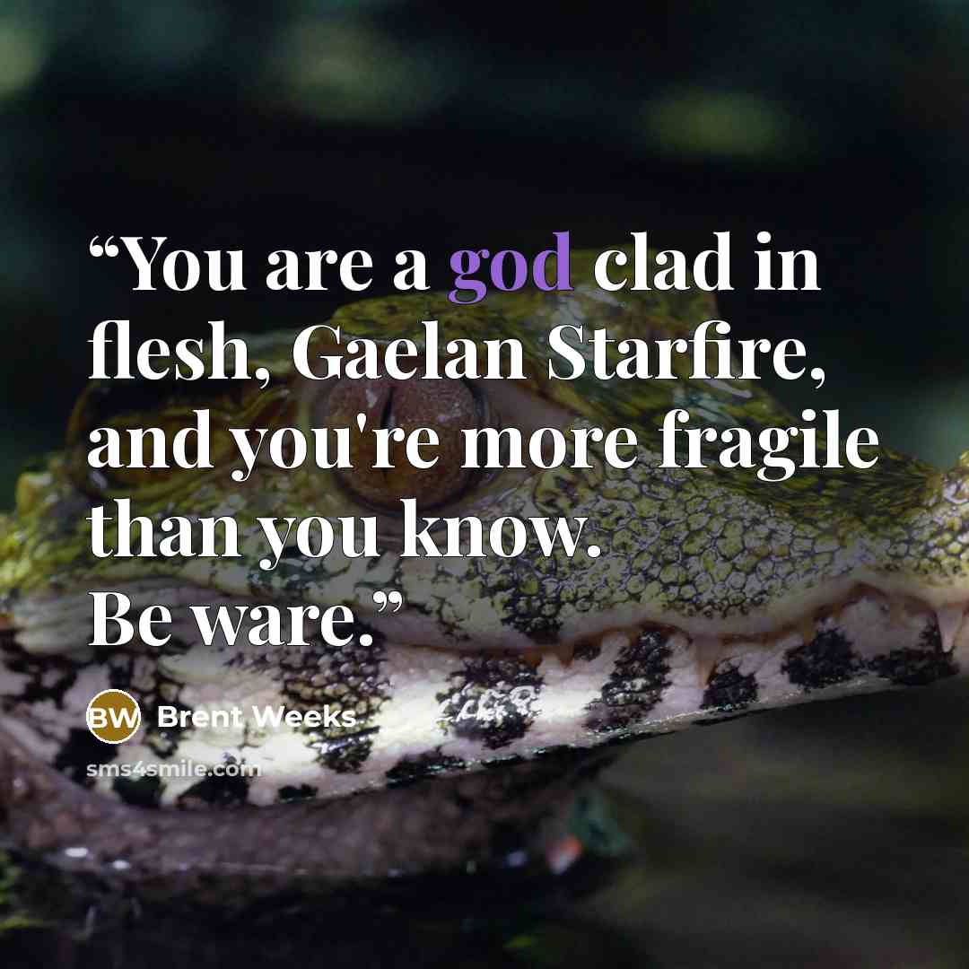 “You are a god clad in flesh, Gaelan Starfire, and you're more fragile than you know. Be ware.” quote by Brent Weeks